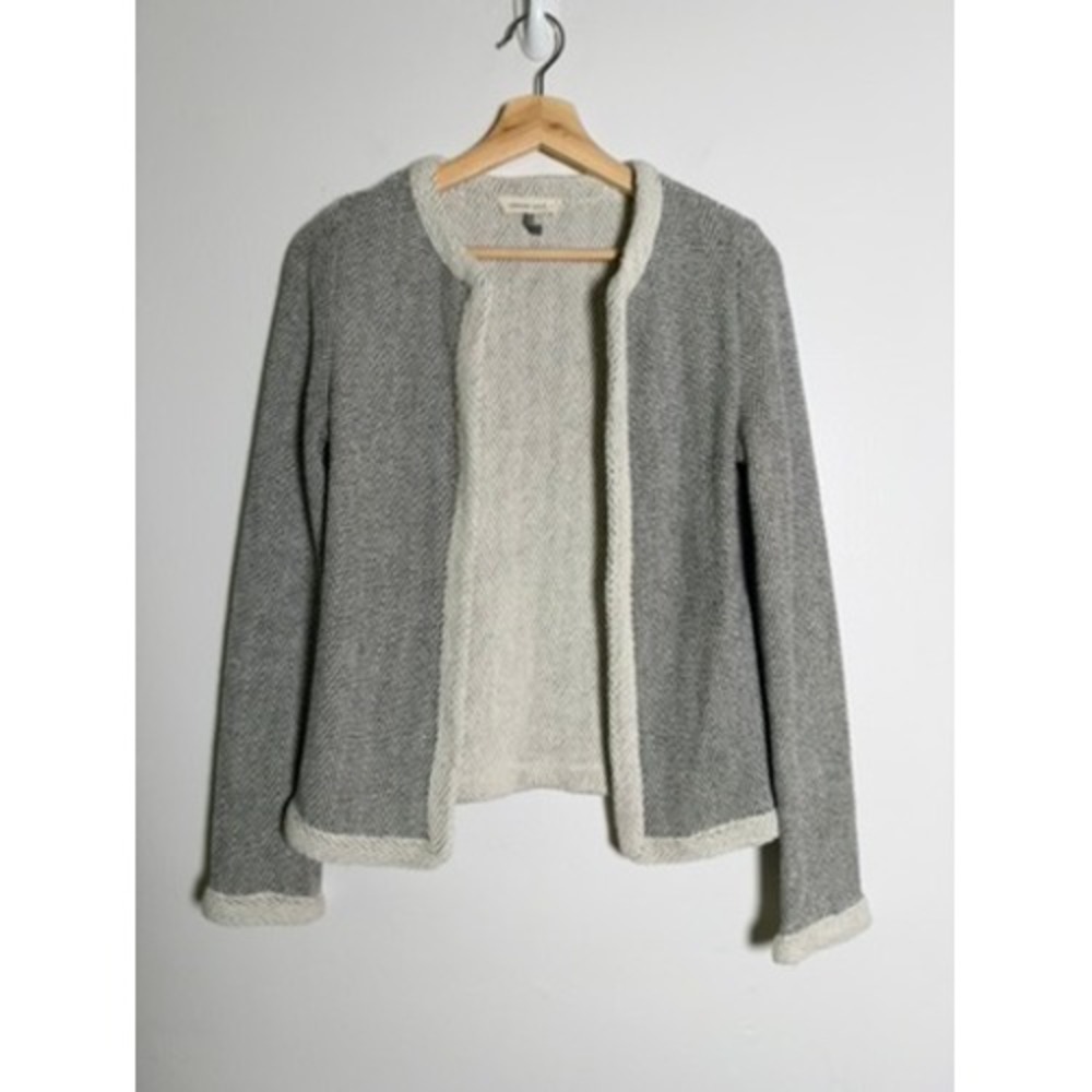 Amour Vert Organic Cotton Open Front Crew Neck Cardigan Gray size small